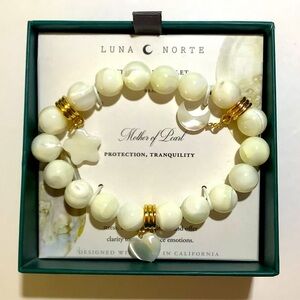 Luna Norte Mother Of Pearl Star Moon Heart Beaded Bracelet New